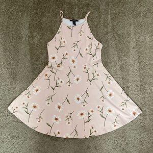 Forever 21 blush pink with white floral large print halter dress, medium